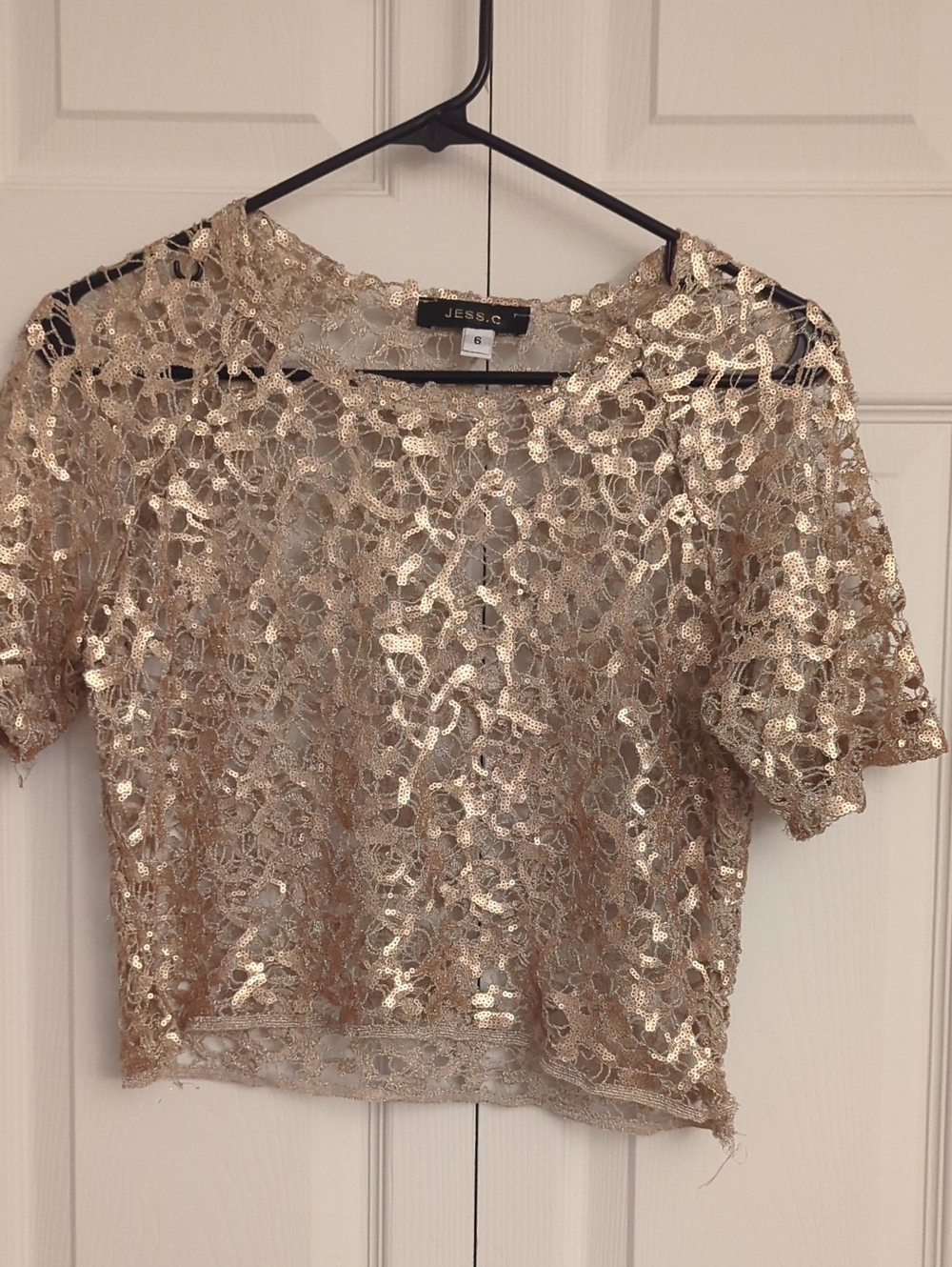 Gold Sequin Lace Short Sleeve Top